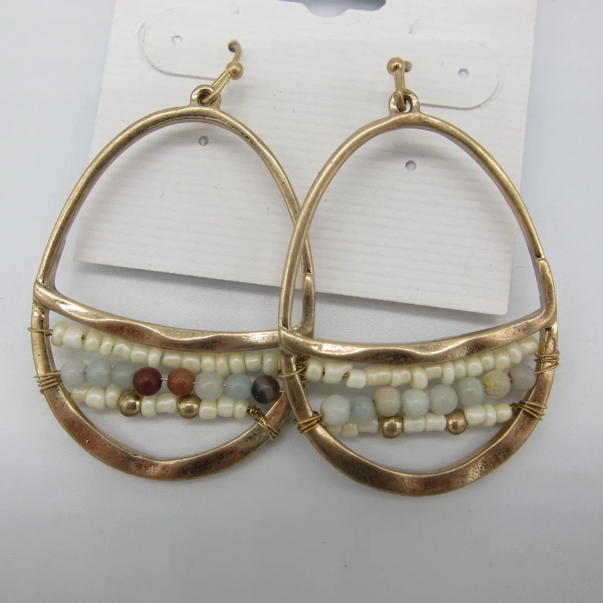 
Bohemian Style Hollow Oval Shaped Handmade Metal Seed Beads Beaded Hook Drop Earrings Women 