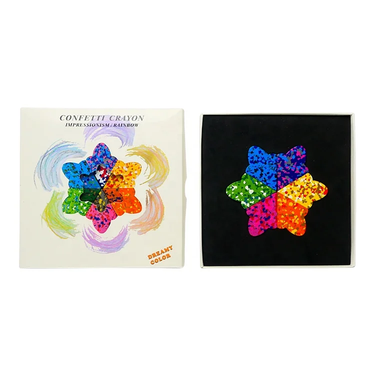 Factory manufacture Kids Art non-toxic Confetti Multi-color Crayon 6 Pcs Crayon Box