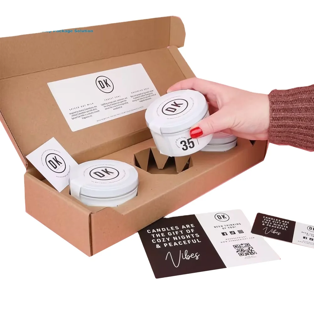 Eco-friendly Mailer Box Set For Glass Custom Kraft Paper Handmade Wax Luxury Candle Glass Jar Box Shipping Packaging For Gift