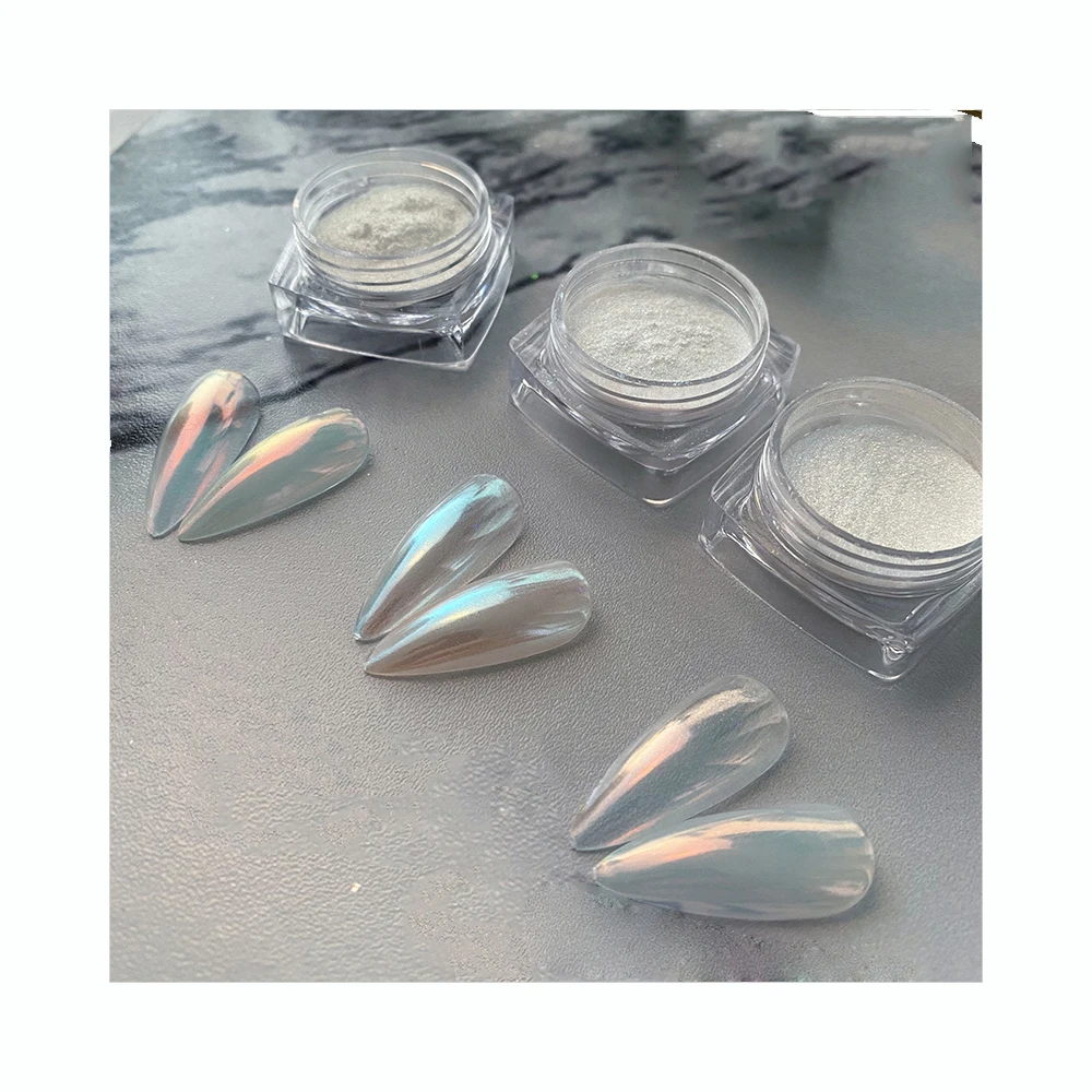 ANGNYA Custom Label 3 Colors Manicure Tool Nail Art Glitter Aurora Powder Nude Laser Holographic Fairy Magic Mirror Powder