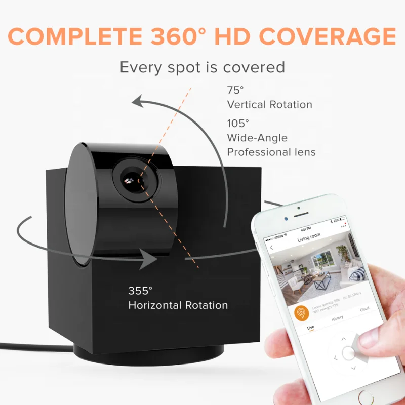 Laxihub 10M IR Distance Alexa Google Home Wide Angle Cloud Storage H.264 Mini Smart PTZ Camera