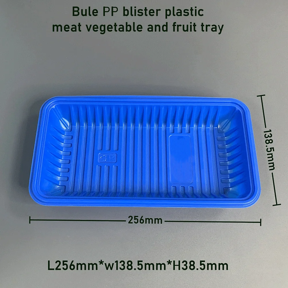 Custom 256*138.5mm PP disposable food packaging plastic tray blue plastic tray
