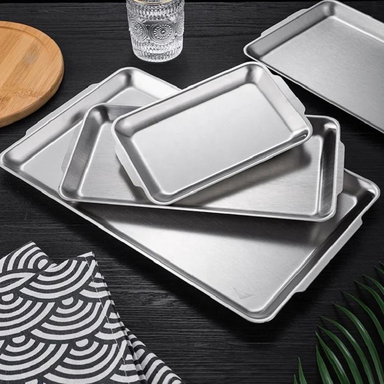 OEM/ODM Restaurant Home Kitchen Rectangle Snack Dish Gold Stainless Steel Food Tea Coffee Plate Serving Tray