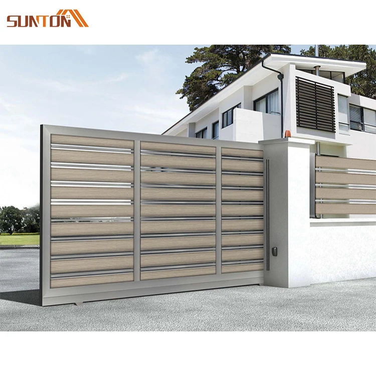 Cheap price villa aluminium fence main entrance door gates design house outdoor automatic metal aluminum sliding garden gate