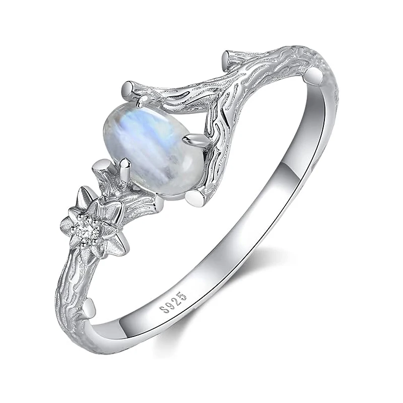 Custom Genuine Moonstone Ring for Women Sterling Silver Moonstone Moon Sun Ring Minimalist Statement Band Finger Ring