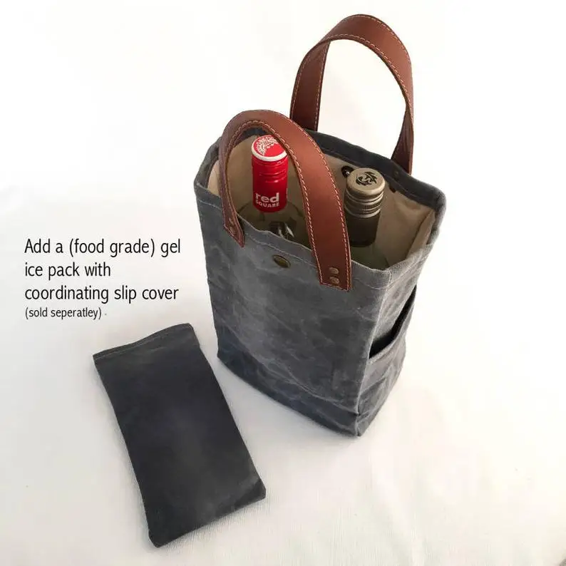 Promotional Eco Friendly Special Wine Beer Bottle Holder Bags Drink Cooler Waxed Canvas Tote Wine Bag With Handle