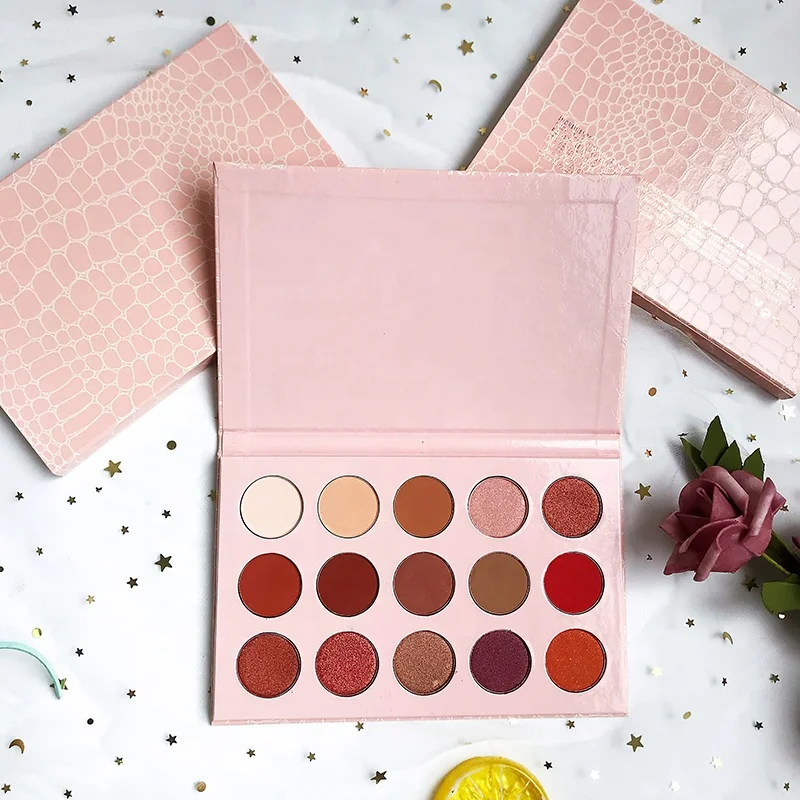 Best quality custom eyeshadow palette 15 colors talc free pink eyeshadow packaging