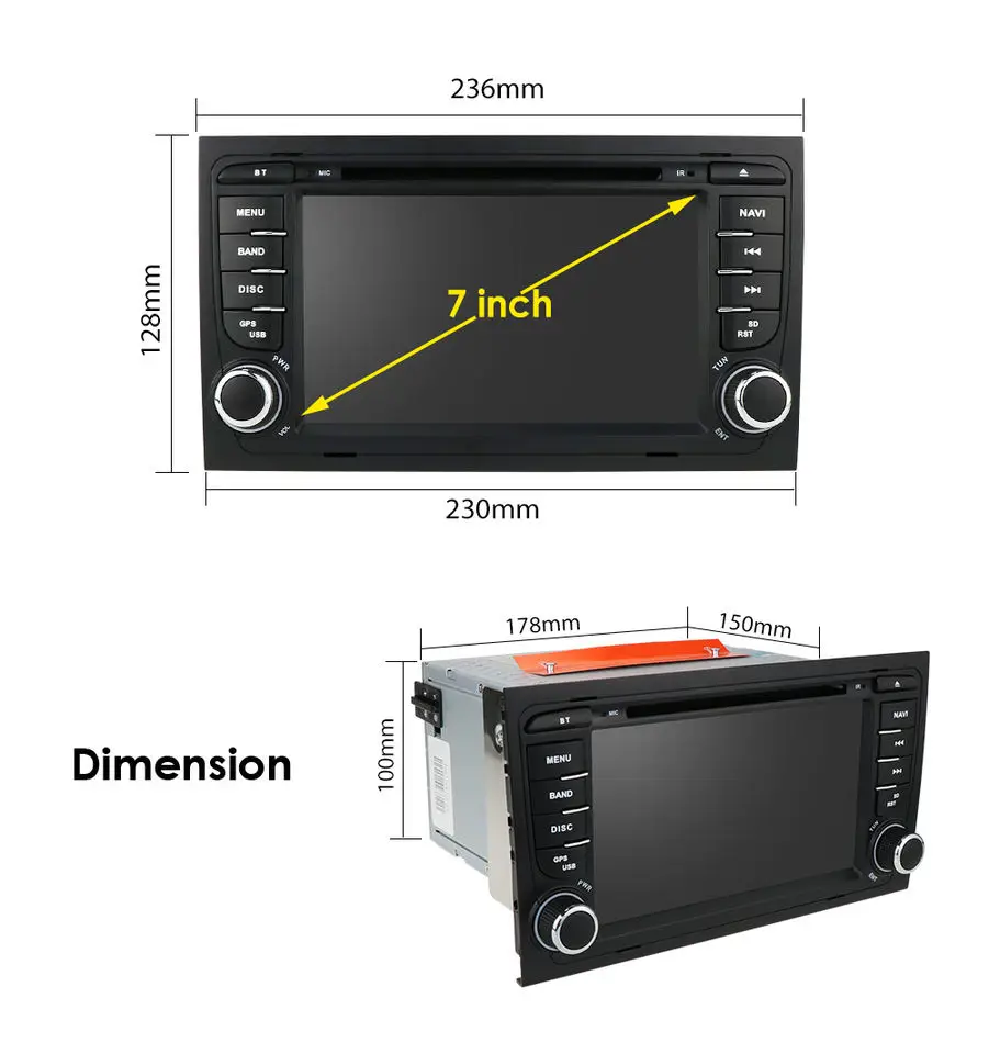 iPoster hot seller double din 7inch touch screen IPS car DVD player for Audi A4 B6 B7 car gps navigation with  HD mirror link
