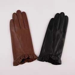 Kulanyane Frill Cuff Design Lady Winter Warm Keeping Leather Gloves Daily Wearing
