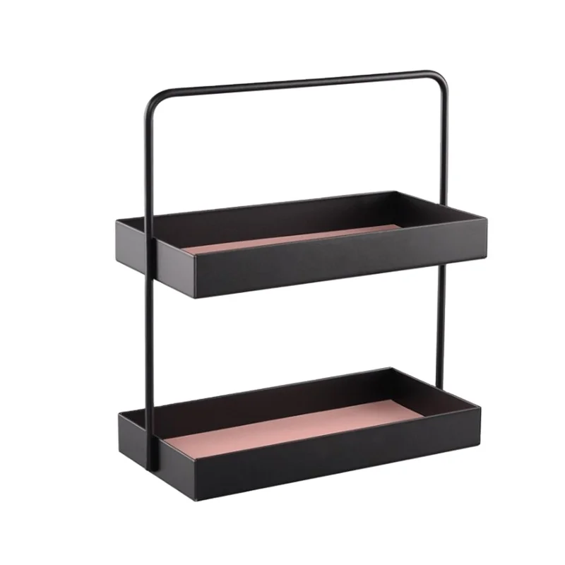 Double-layer Leather Cushion Metal Rectangular Storage Tray Cosmetics Jewelry Finishing Tray Snack Tray