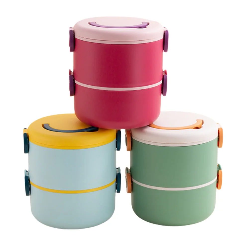 Smiling Circular Student Lunch Box With Multiple Layers Of Partitions Microwave Oven handheld Meal Box Outdoor Gathering