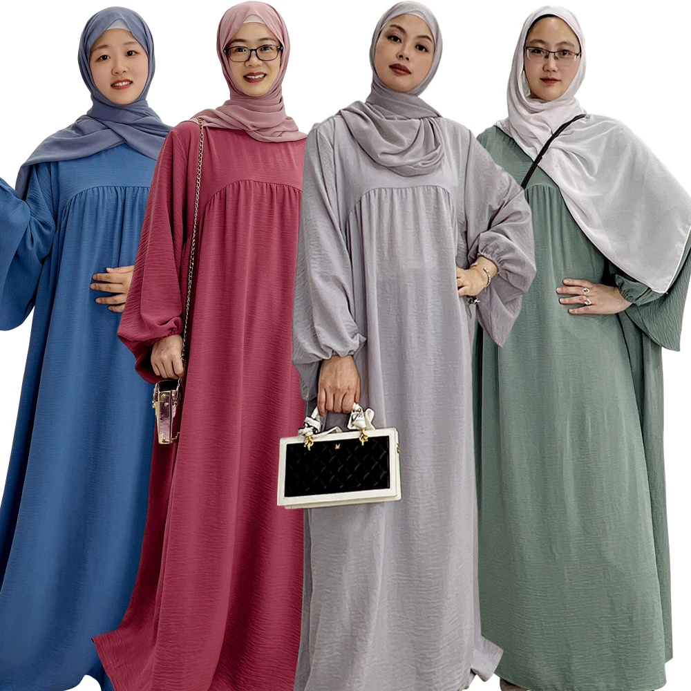 Loose Abaya Dubai Turkey Wrinkle Muslim Hijab Dress Plain Abaya for Muslim Women African Clothing