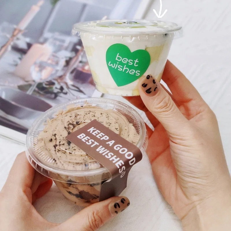 Custom 7oz disposable yogurt ice cream cake frozen Dessert PET Plastic milkshake cup with dome flat lid