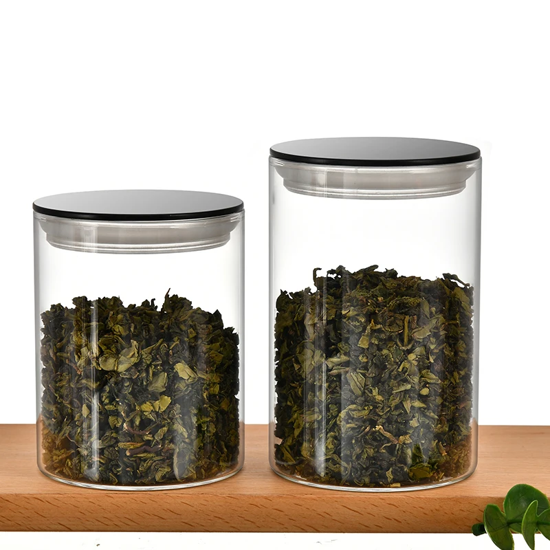 Customized Straight Side Clear Glass Storage Jar Glass Jars Storage Containers With Sealed Flat Mirror Lid