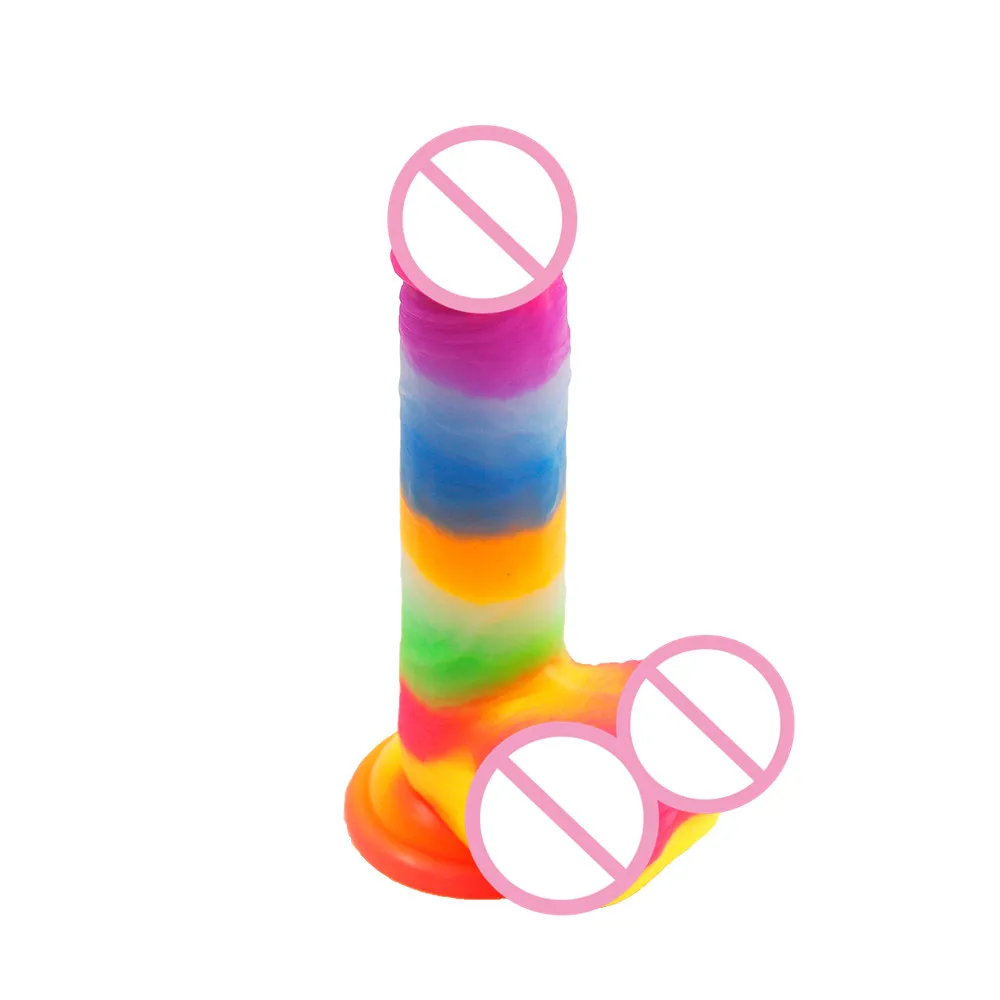 Adult women toys LGBT Pride Realistic 7 Inch Rainbow Dildo with Balls