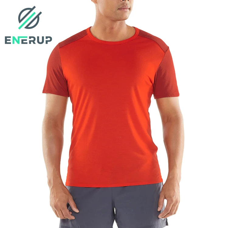 Enerup OEM/ODM Casual Custom Sweat Blank Ultra Soft Plain Merino Wool Mens Clothes Shirt Short Sleeve T Shirt for Men