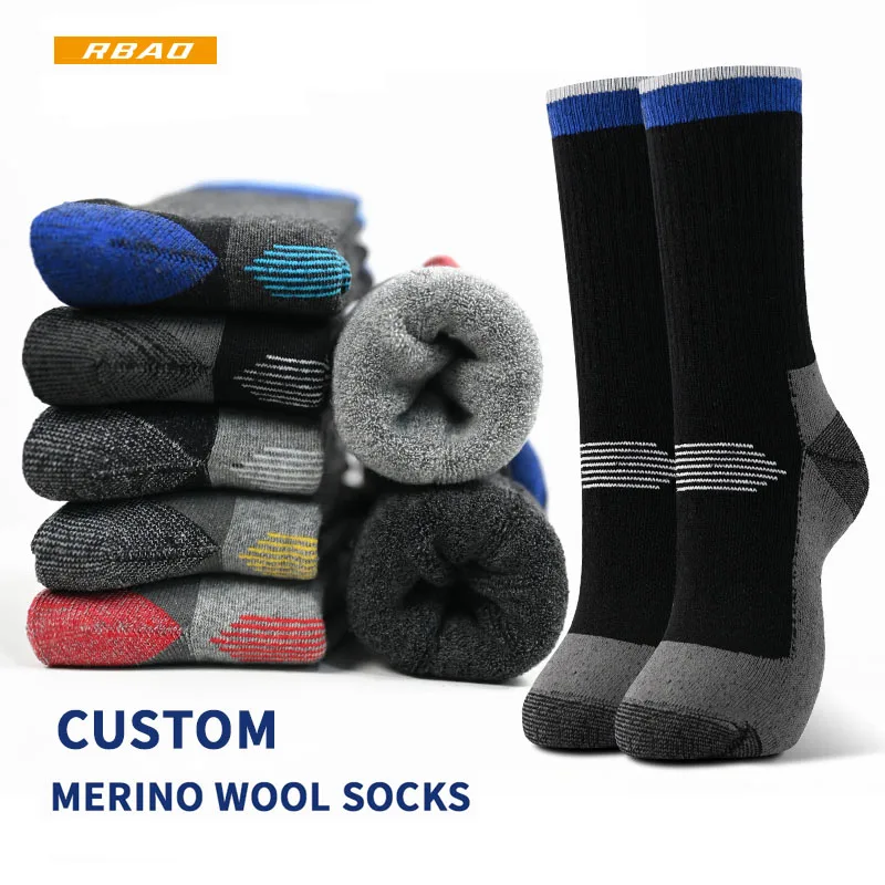 logo print designer custom sox unisex outdoor hiking short crew socks thick warm winter  merinos wool ski socks