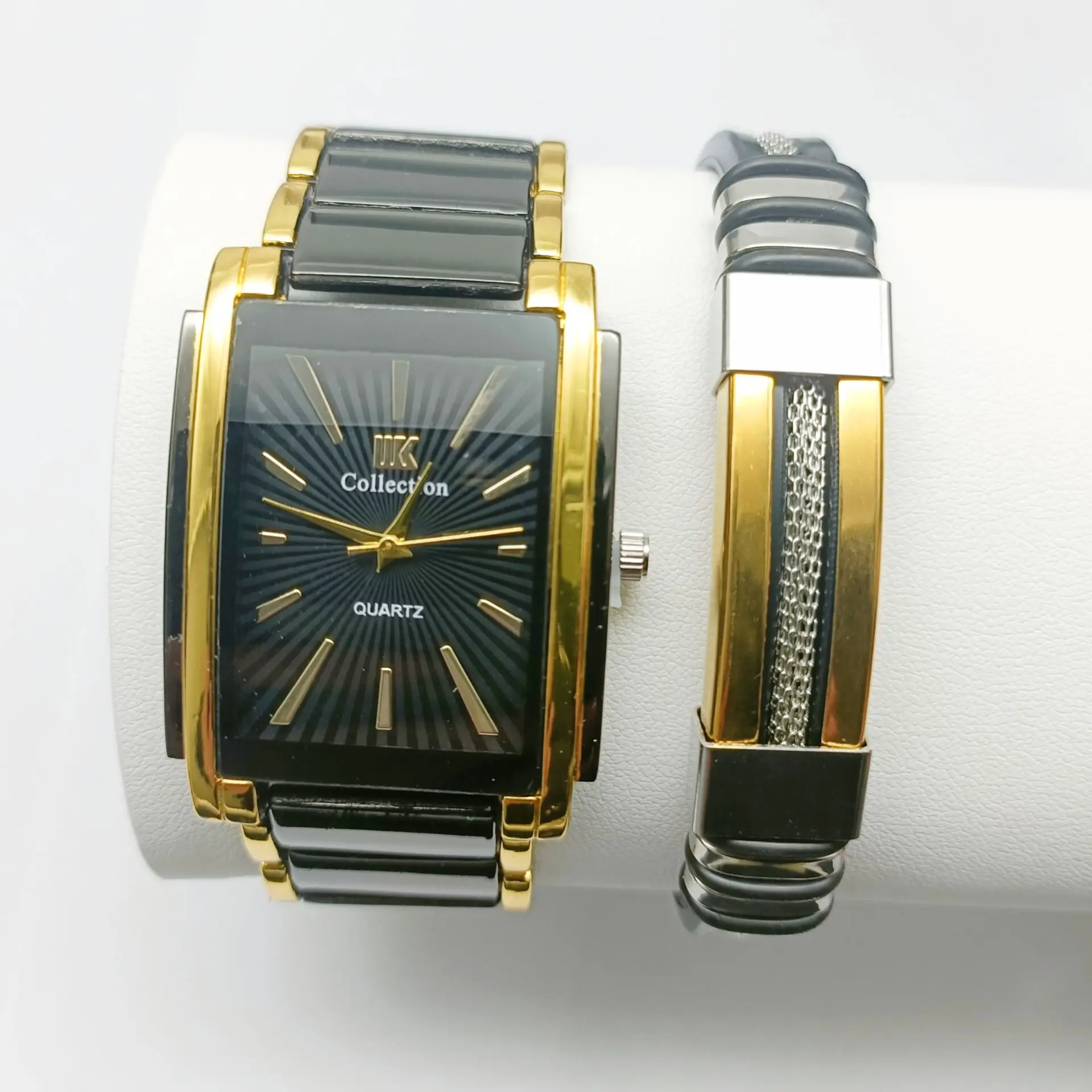 Fashion New Square Casual Wristwatch For Men Sports Personality Bracelet Set Quartz Watches Gift Set MW08