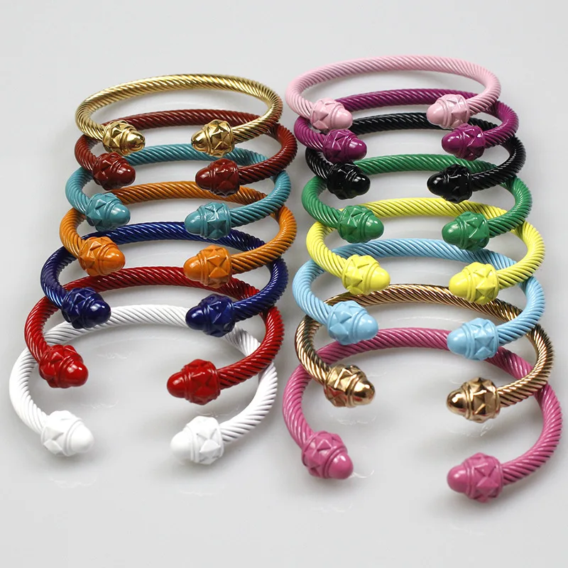 Non Tarnish Fashion Jewelry Bracelets Bangles Colorful Cable Wire Twisted Stainless Steel Cuff Bangle Bracelet For women
