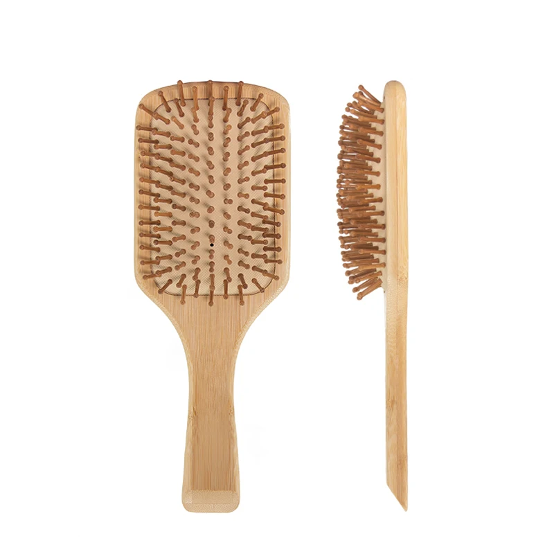 Wholesale Massage Scalp Paddle Hair Brush Private Label Air Cushion Wooden Handle Paddle Brush