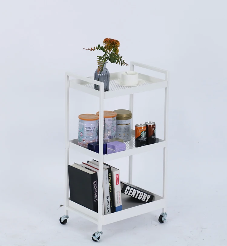 Home Furniture Metal Rolling Organization Rack Square Storage Utility Cart Trolley Shelves Tray With Casters