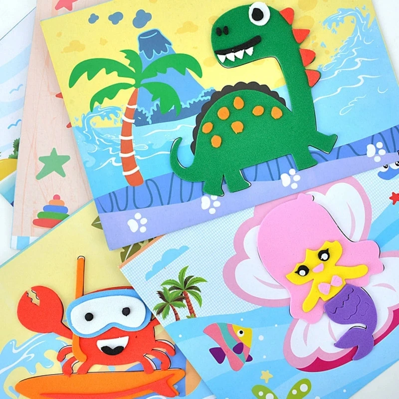 2in1 3D EVA Foam Sticker DIY Creative Cartoon Puzzle Handmade hand painted painting Educational Toys For Children Kids Gifts