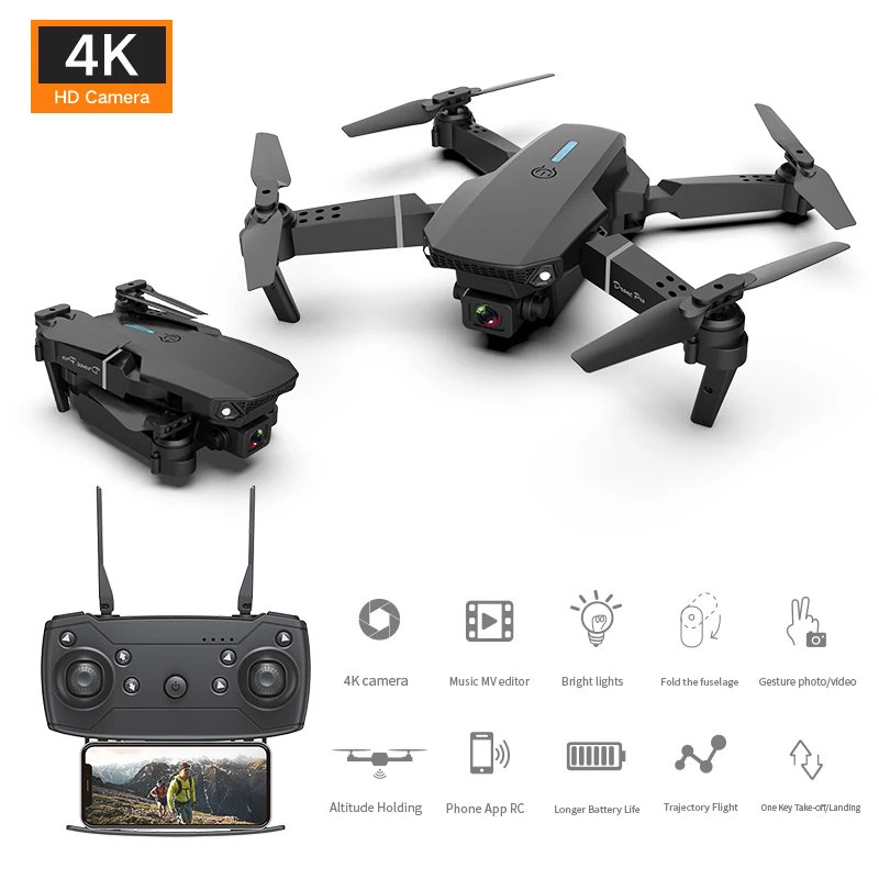 F82 NEW WiFi FPV Drone with Dual 4K HD Camera and Wide-Angle Live Video Drone Mini Foldable RC Quadcopter Toys E88 pro