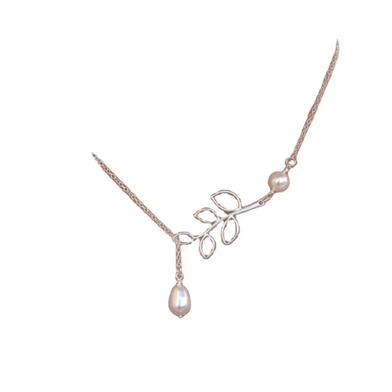 European And American Fashion Exaggerated Personality Leaves Pearl Necklace Water Drop Cross Clavicle Chain