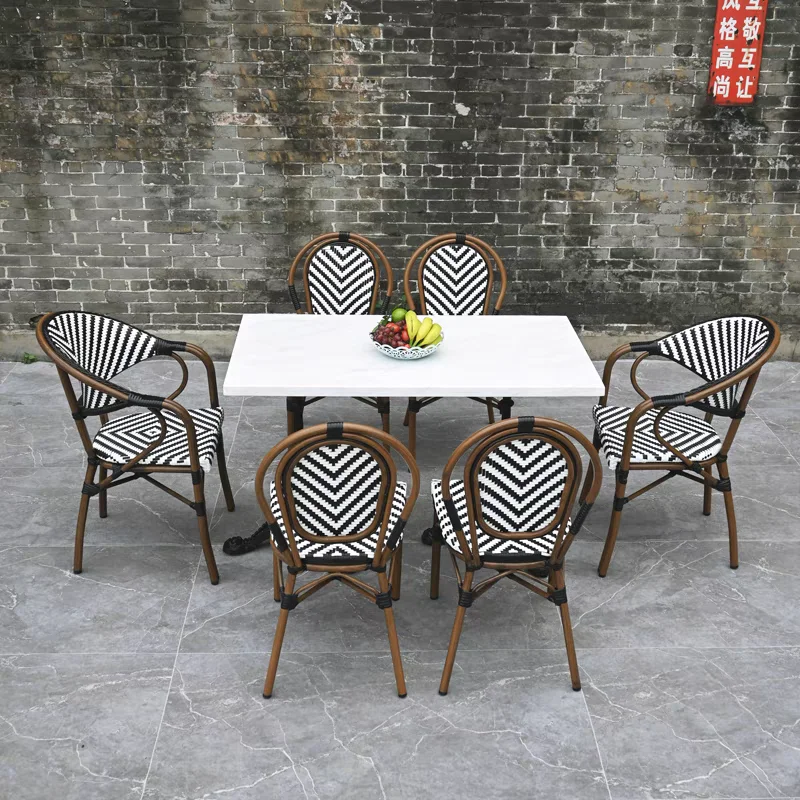 French bistro Outdoor furniture outdoor rattan chair wicker coffee restaurant garden Aluminium Dining table and chair set