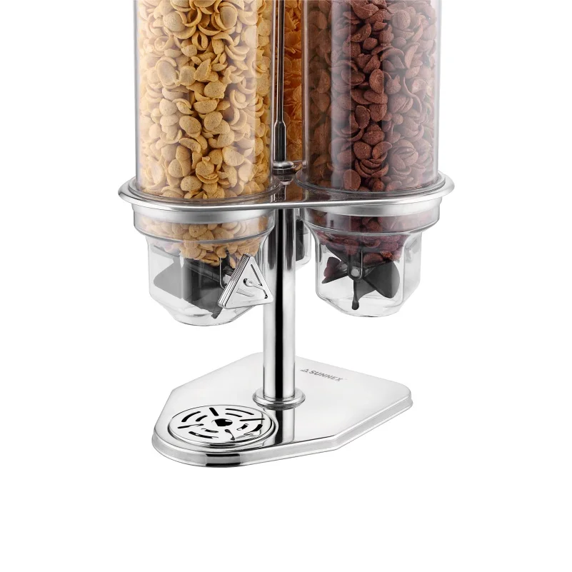 Sunnex Classic Space Saving Rotating Triple Tubes Cereal Dispensers for Hotel Buffet Restaurant Damp-proof Snacks Container