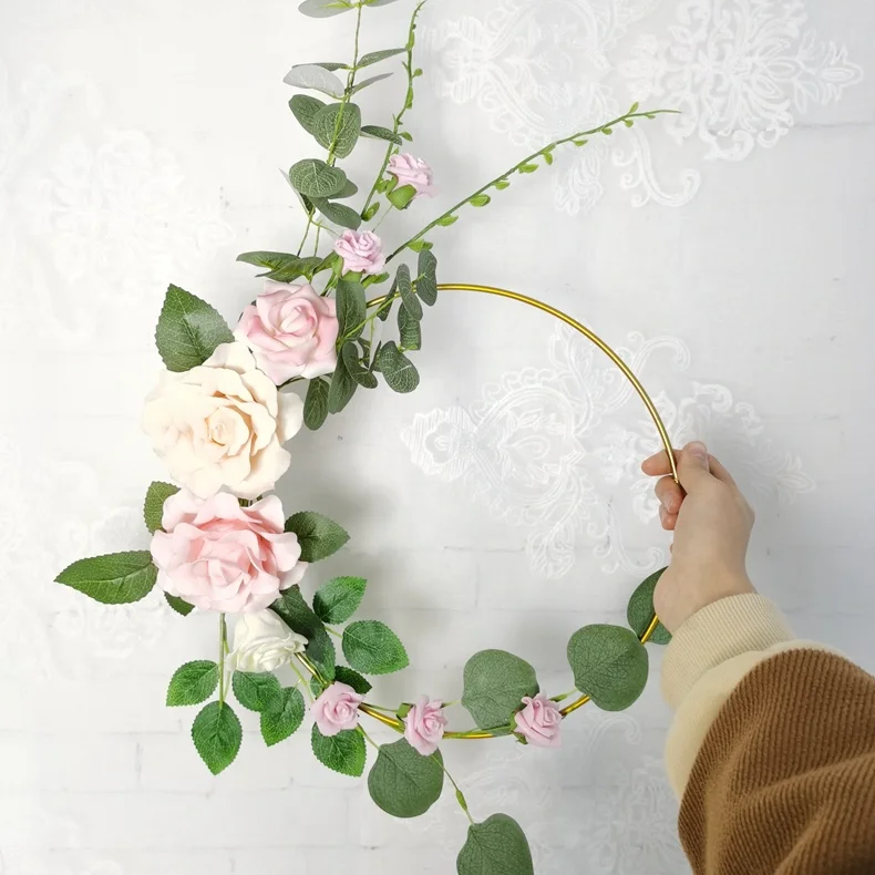 Свадебное украшение на День святого Валентина, металлический обруч, венок, искусственный цветок из пенопласта 48 см для украшения стен, свадебный фон