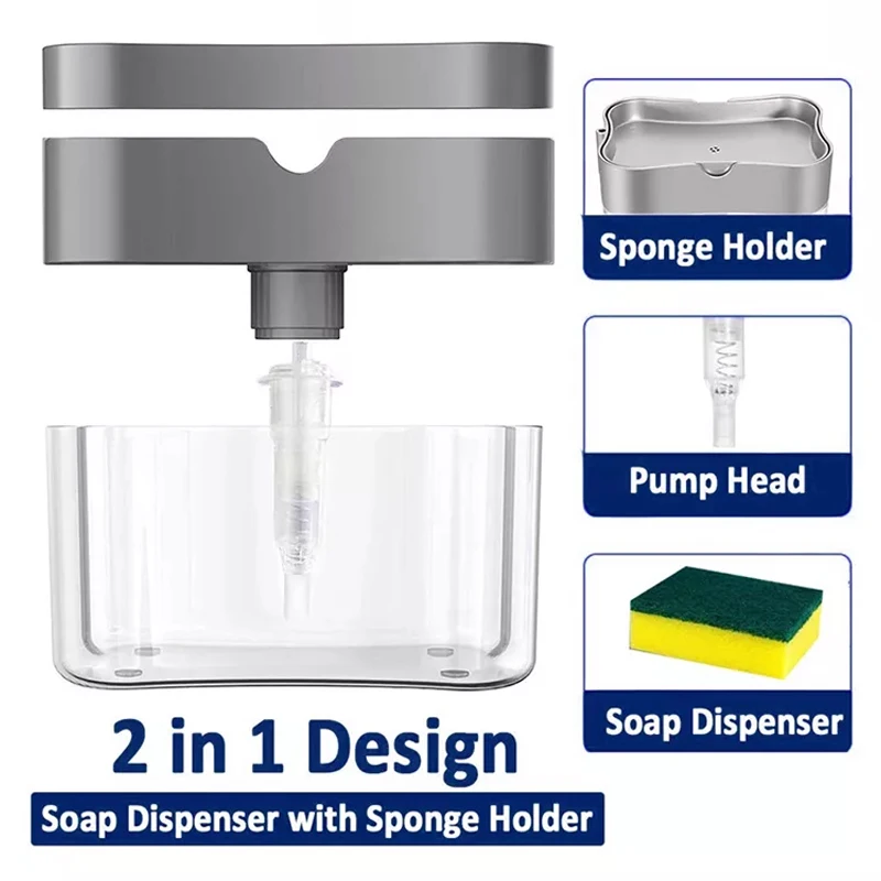accesorios de cocina 2 in1 Dishwashing sponge holder soap dispenser  kitchen soap dispenser sponge pump liquid Soap Dispenser
