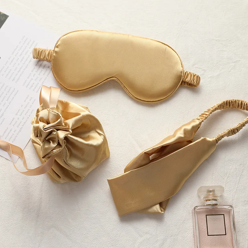 2022 new cheap drawstring bag travel custom logo private label sleep silk satin eyemask set