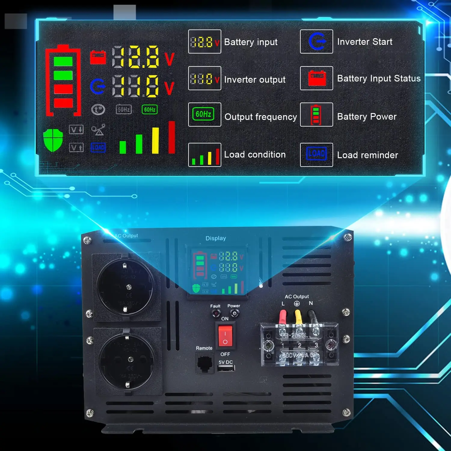 Заводская цена, автономный автомобильный инвертор постоянного тока в переменный 5 кВт, чистый синусоидальный инвертор с ЖК-дисплеем