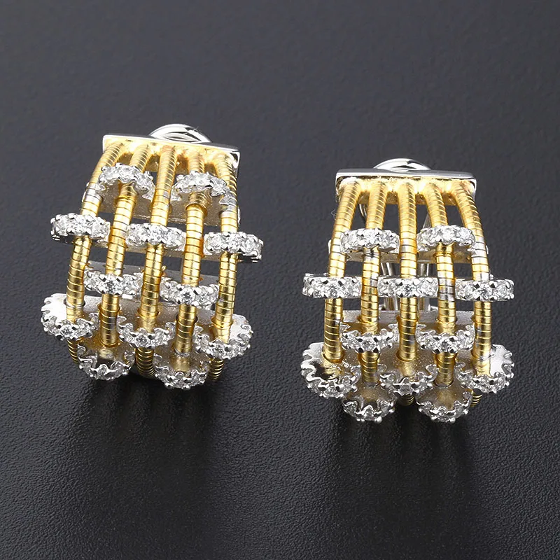 2023 ювелирные изделия trend 18k позолоченные серьги с кубическим цирконием, оптовая продажа Модных Итальянских веревка 925 Серебрянные серьги с бриллиантом манжеты серьги-гвоздики
