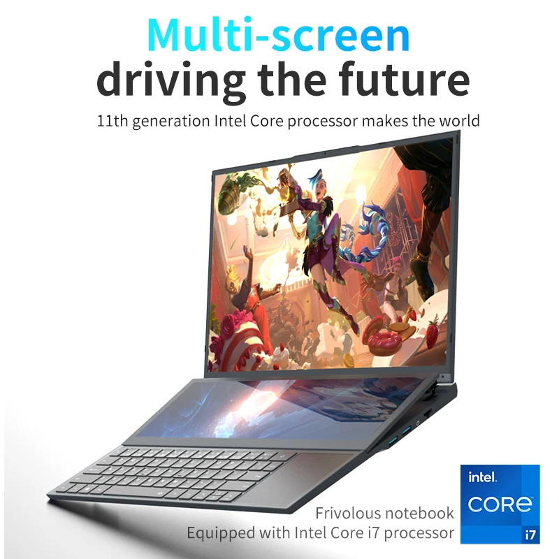 2023 Brand New Notebook PC 16 + 14 Inch Touch Double Screen Intel Core i7 10th Gen Business Gaming Dual Screen Laptop Computer