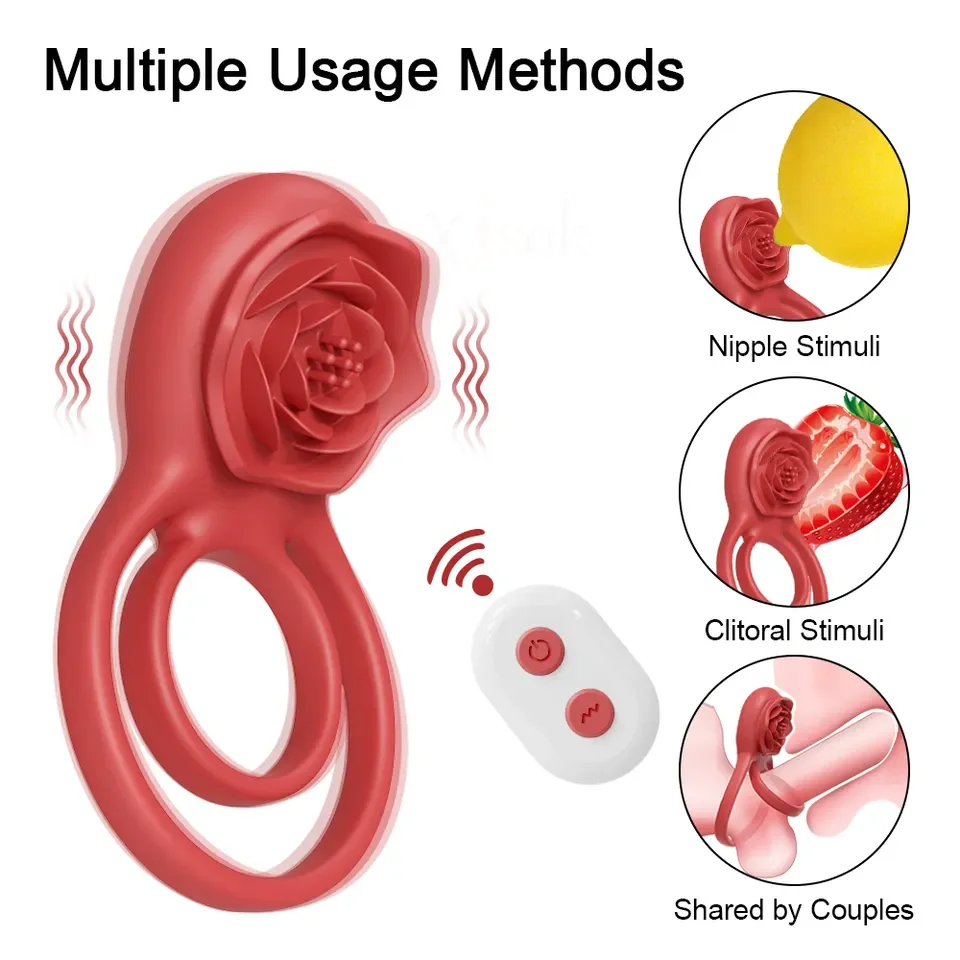 Wholesale Sex Toy Pleasure Couple Sharing Clitoral Stimulation Passion Lock Fine Ring Rose Vibration