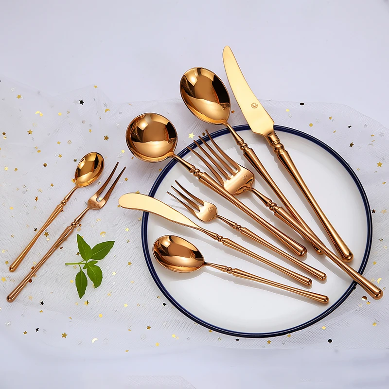 Best Selling Copper Cutlery Rose Gold Spoon and Fork Mirror Polish Flatware Set Stainless Steel