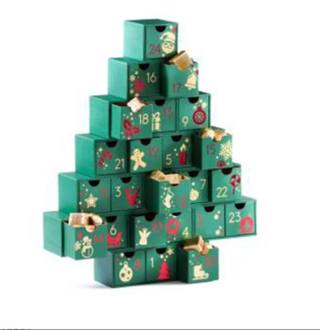 Custom PrintingCosmetic Candy Gift Cardboard Drawer Box Luxury Christmas Tree Advent Calendar Box sweets large christmas gift