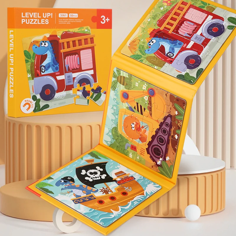 3 IN 1 Kids Funny 3D Paper Puzzle Early Educational Toys  Cardboard Baby Intelligence Magnetic Wooden Puzzle Book For Children