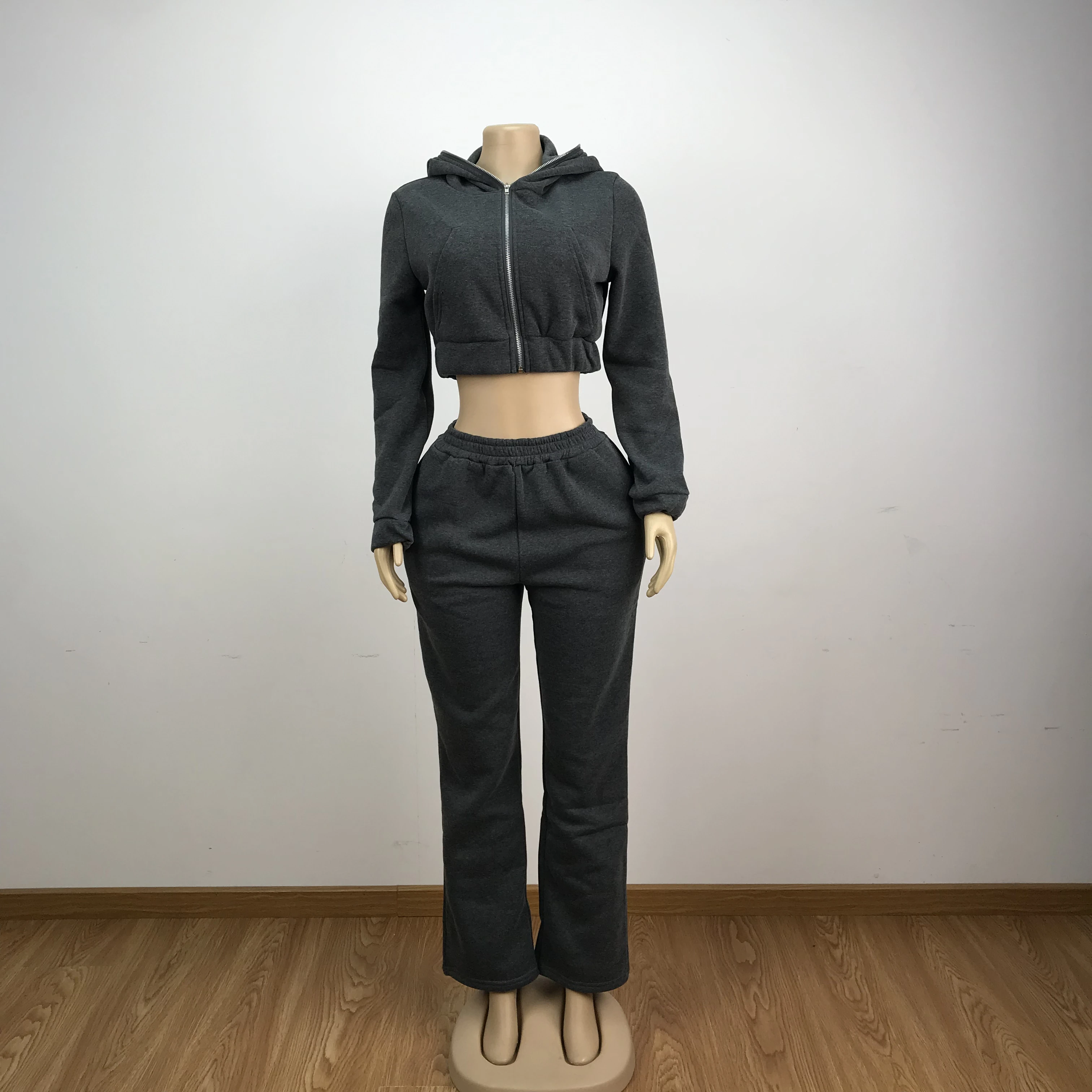 Spring Women Jogger Sweatshirt Two Piece Pants Set 2024 New Arrival Winter Sweatsuits Zipper Crop Hoodies And Trousers Set