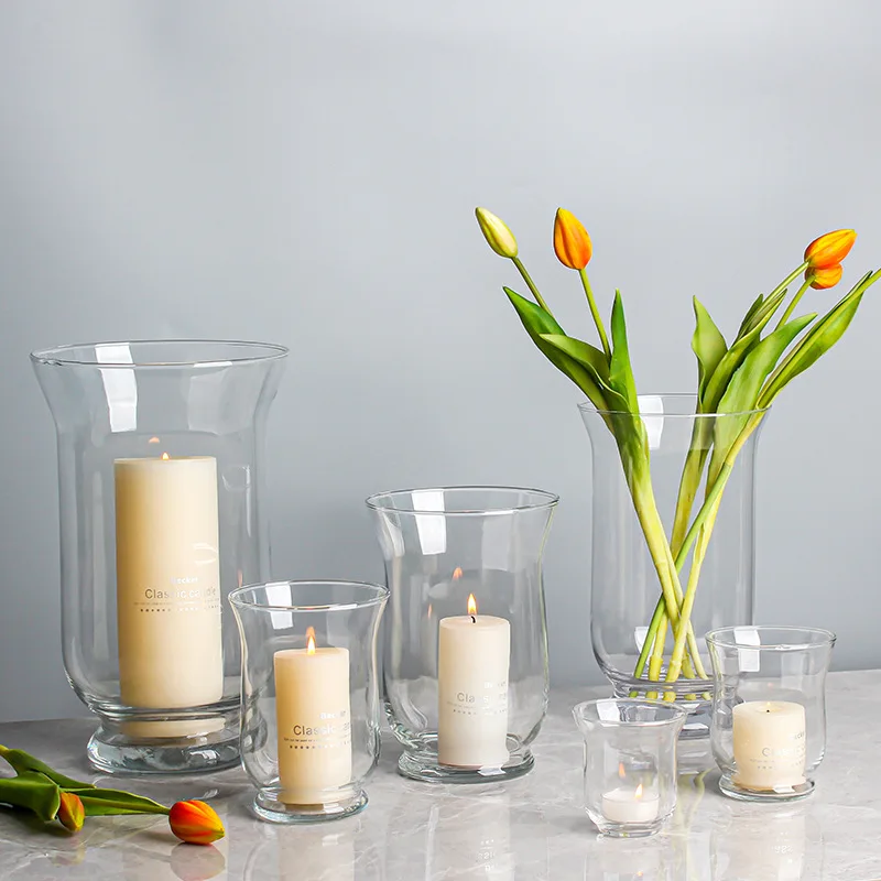 Handmade Clear Cylinder Tube Jar Wedding Decoration Romantic Glass Candle Holder for Christmas House Party