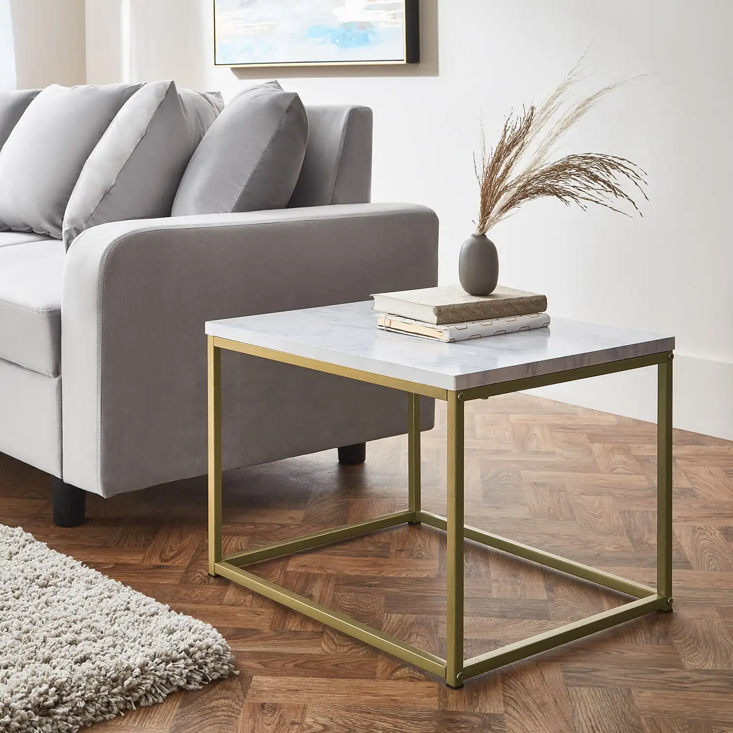 Marble pattern black metal square coffee table