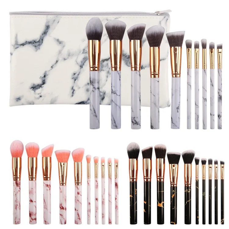 Must Buy Popular High Quality Cosmetic Makeup Brush Set With Bag Marble Makeup Brush Vendor Custom Logo Wholesale