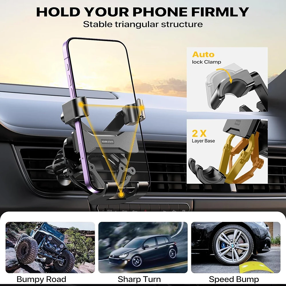 Phone Holder for Car Vent Double Steel Air Vent Clip Gravity Car Phone Mount Hand-Free Universal Car Phone Holder mobile