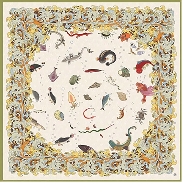 16mm silk twill scarf silk satin large square scarf 90cm gift Chinese style cultural art scarf