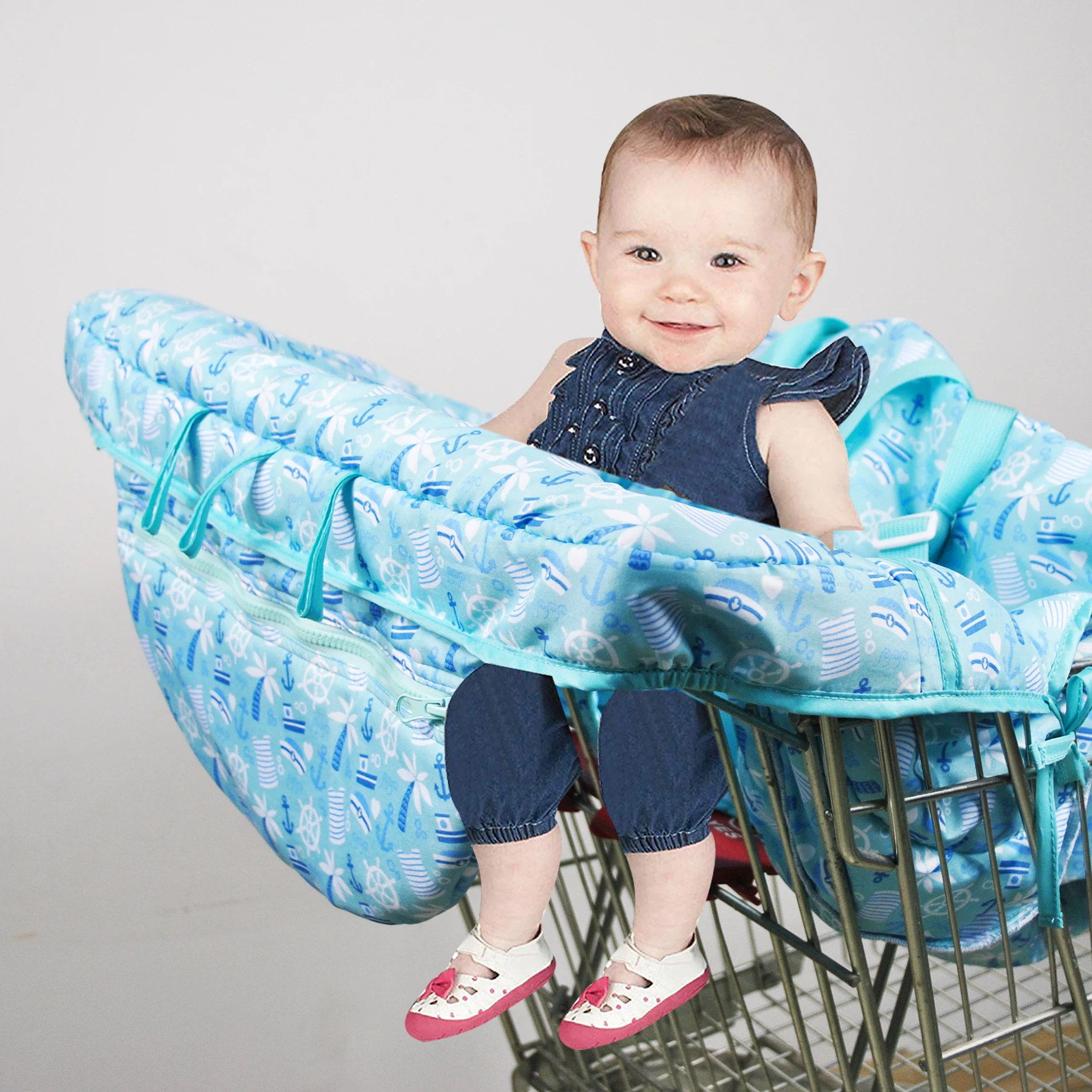 Premium Large Waterproof Seat Positioner 2 In 1 Unisex Kids Baby Shopping Cart Cover High Chair Cover with carry bag