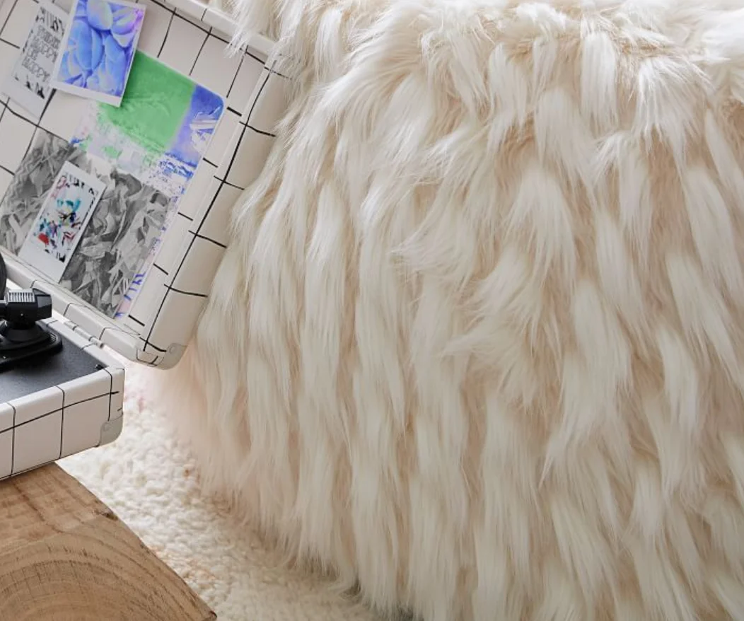 Comfy Sacks 3 ft Memory Foam Bean Bag Chair,Cream Furry