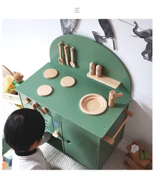 DIY Pretend Play Kitchen Wood Accessories Kitchen Toy Set And Refrigerator