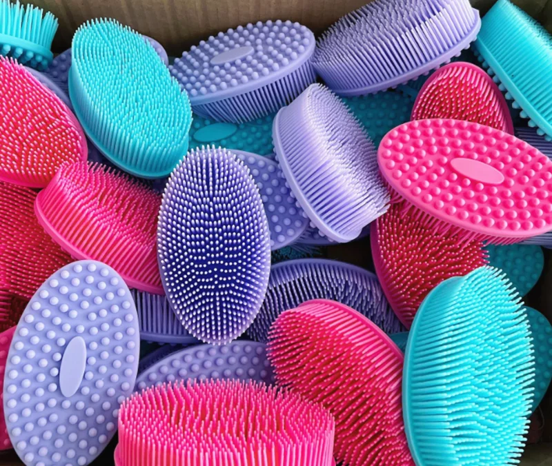 Soft scalp massager shampoo massage brush baby silicone shower bath brush body scrubber with handle